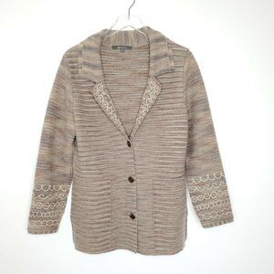 SOL Alpaca Wool Sweater Blazer  Western M Crochet Knit Trim Collared